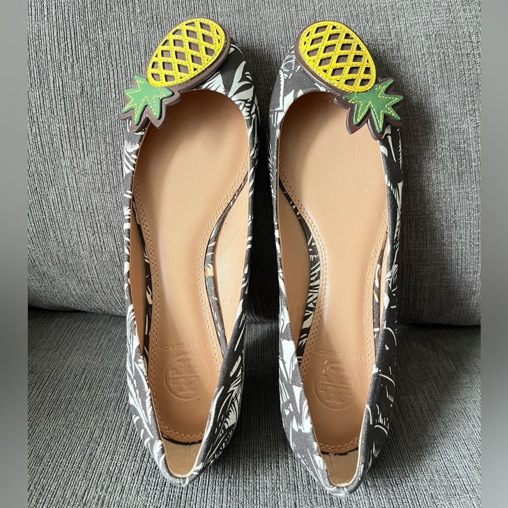 RARE Tory Burch Size 8 Liana Pineapple Tropical Palm Flats Resortwear Balletcore